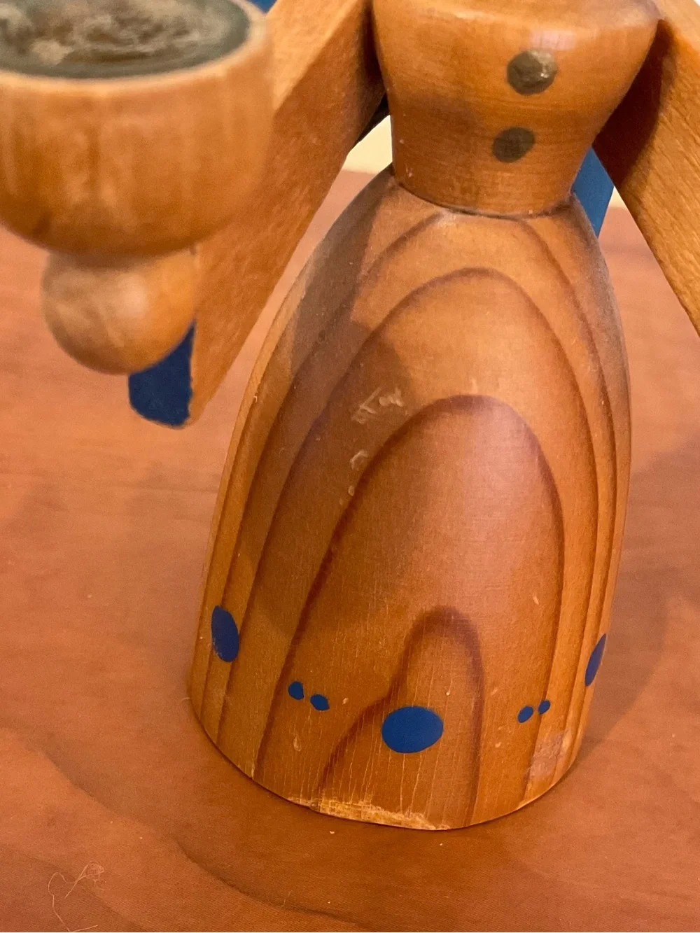 Wooden Erzgebirge Expertic Angel Candle Holder Blue Stars on Wings GDR